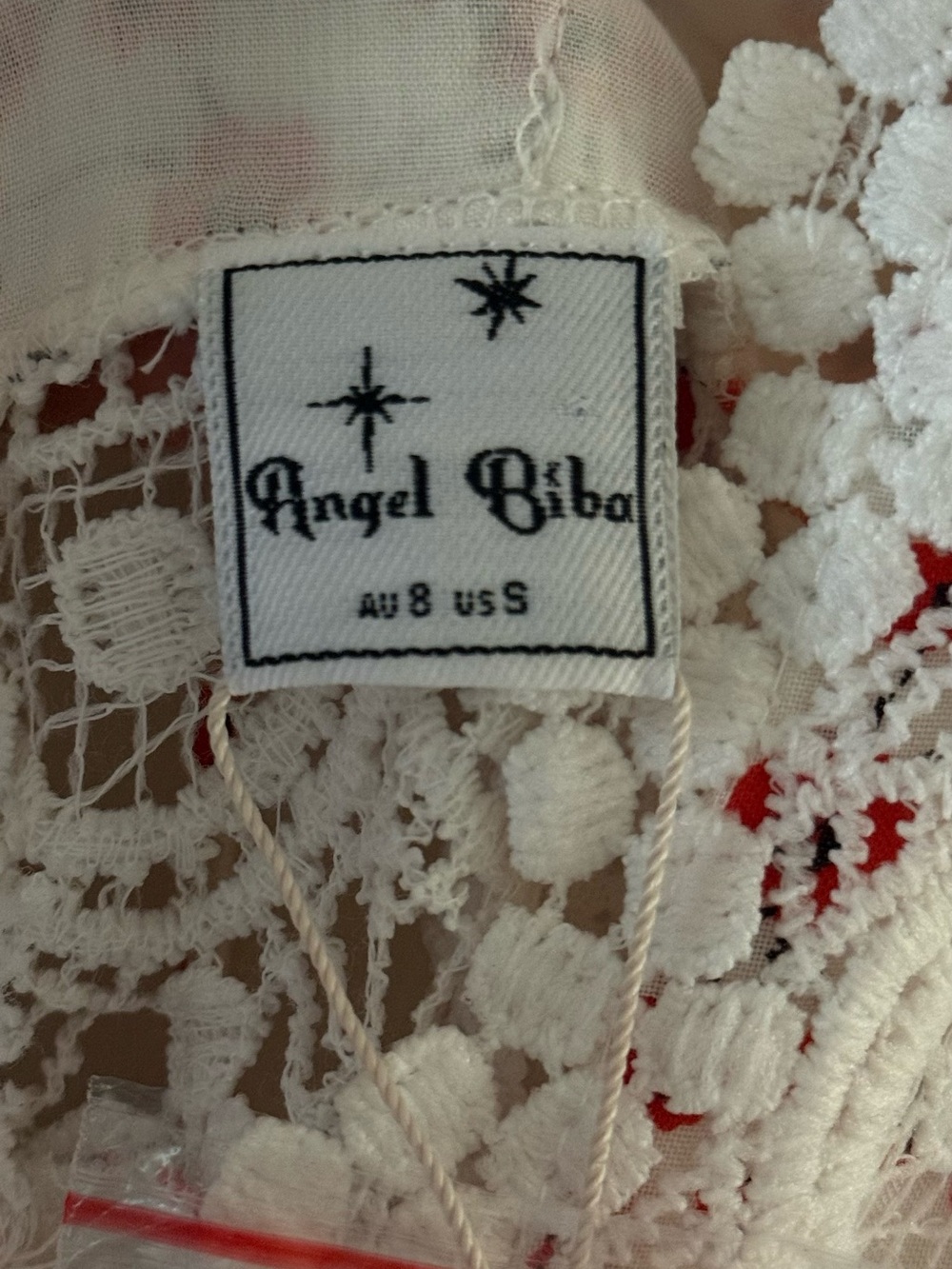 Angel Biba White Floral Lace Mini Dress S Romantic Cottagecore Boho Dress - Picture 13 of 14